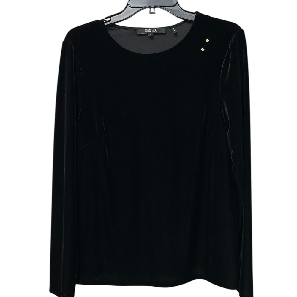 Badgley Mischka Black Velvet Long Sleeve Top, Size M